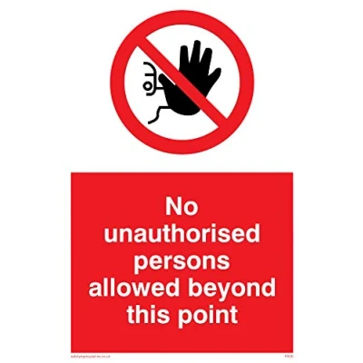Abbildung von Viking Signs PA30 A6P V Schild „No unauthorised persons allowed beyond this point“, Vinyl, (H x B) 150 100 mm