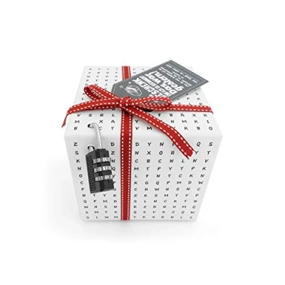 Abbildung von SURPRISA Geschenkbox Rätselbox, persönliche Geschenkverpackung + Rätselspiel für Freundin, Freund, zur Hochzeit oder zum Geburtstag weiß