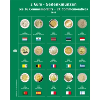 Abbildung von Safe, Premium, Blätter (4 Ringe) für 2 Euro Münzsätze 2023 Blatt 34 Transp. inkl. grünem Vordruckblatt Abm: 205x255 mm. pro Stk.