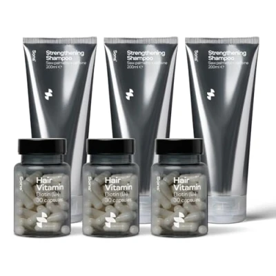 Abbildung von Sons Biotin 900ug Nahrungsergänzung und Shampoo Set Haarwuchs Vitamine bei Haarausfall stärkendes für Männer Frauen 3 Monate