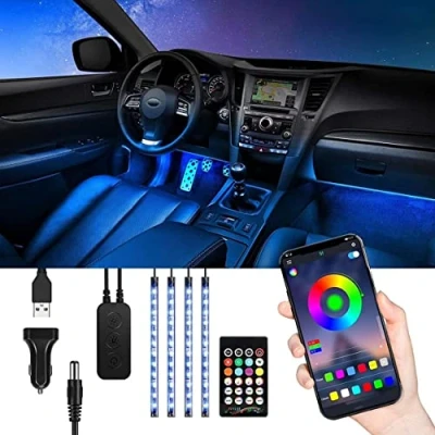 Abbildung von Tasmor LED Innenbeleuchtung Auto, USB Ambientebeleuchtung Auto Atmosphäre Licht mit APP, Wasserdicht Musik RGB Innenraumbeleuchtung 12V 48 Strip Zigarettenanzünder