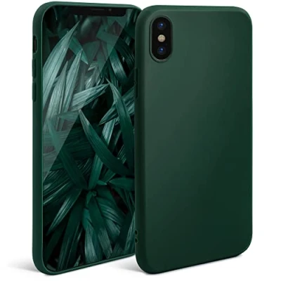 Abbildung von Moozy Minimalist Series Silikon Hülle für iPhone X und XS, Dunkelgrün Mattes Finish, Dünne, Weiche TPU Handyhülle Schutzhülle