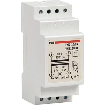 Abbildung von VEMER VN315800 TMC 10/24 Trafo für Hutschienen mit Primärspannung 230V, Sekundärspannung 12 24V und Leistung 10VA, Weiß