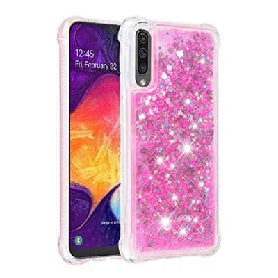 Abbildung von KBIKO zxl Kompatibel mit Samsung Galaxy A30S Glitzer Flüssig Hülle, Handyhüllen Flüssigkeit Wasserfall Farbverlauf Sternen Transparent Silikon Bumper Schutzhülle für A50.Pink YBL