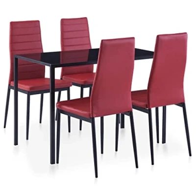 Abbildung von vidaXL Essgruppe 5 TLG. Esszimmertisch Esstischset Esszimmergarnitur Küchentisch Esszimmer Stuhl Tisch Set Sitzgruppe Esstisch mit 4 Stühlen Weinrot