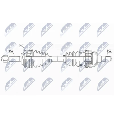 Abbildung von NTY NPW DW 043 Antriebswelle Vorderachse links 657 Schaltgetriebe CHEVROLET: Aveo / Kalos Limousine, Schrägheck