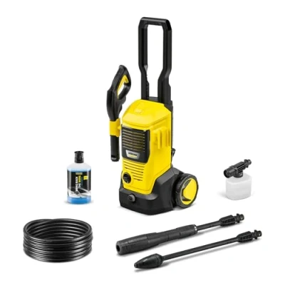 Abbildung von Kärcher Hochdruckreiniger K 5 FJ, Druck: max. 145 bar, Fördermenge: 500 l/h, Flächenleistung: 40 m²/h, Wasserfilter, Gewicht: 6,3 kg, HD Pistole, Schlauch, Dreckfräser, Vario Power Jet, Schaumdüse