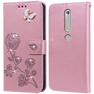 Abbildung von Hülle für Nokia 6.1 Handyhülle,Klappbar Tasche Case,Standfunktion,Kartenfach,Silikon Bumper,Stoßfeste Schutzhülle Cover