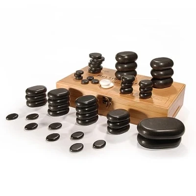 Abbildung von Master Massage Professional Hot Stone Set für Körpermassage mit Bambusbox, 50 Stück