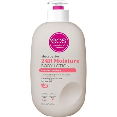 Abbildung von eos Loção corporal Shea Better Água de coco, cuidados com a pele hidratados 24 horas, leve e não oleosa, feita karité natural, vegano, 473 ml