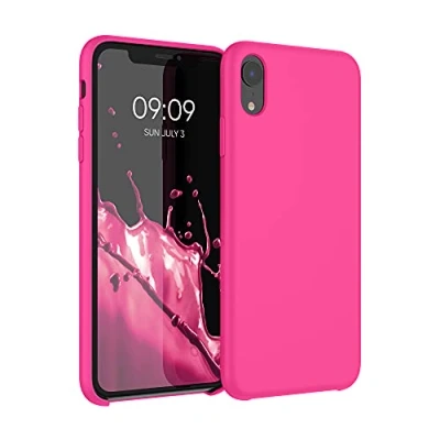 Abbildung von kwmobile Hülle kompatibel mit Apple iPhone XR Silikon Handy Case Handyhülle weiche Oberfläche kabelloses Laden Neon Pink