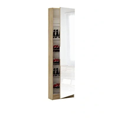 Abbildung von Demeyere Armoire A Chaussures D’Entrée En Bois Avec Miroir Coloris Chêne Brossé 50 Lx20 Px180,5H cm