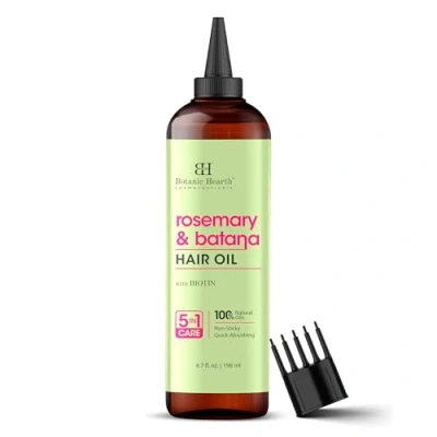 Abbildung von Botanic Hearth Rosemary &amp; Batana Haaröl (6,7 fl oz) Revitalisierende und stärkende Haarbehandlung Für volleres, gesünder aussehendes Haar Parabenfrei alle Haartypen geeignet