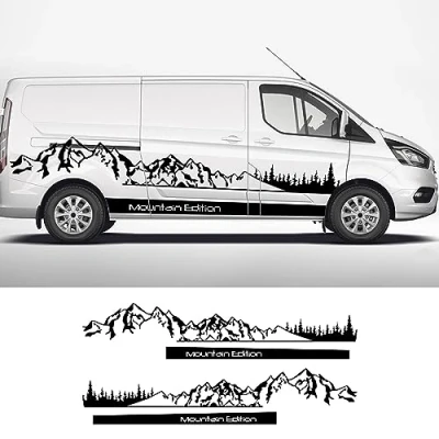 Abbildung von RWRAPS Autoaufkleber, Wohnmobil Türdekoration, Berggrafiken, Vinyl Aufkleber, passend für Ford Transit Tourneo Custom Mk6 MK7 MK8