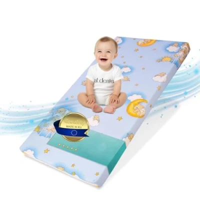 Abbildung von Best For Kids Kindermatratze 70x140 klappbare Babybettmatratze Kinder Rollmatratze Reisebett Schaumstoffmatratze Kinderbettmatratze mit Mikrofaserbezug (Blau)