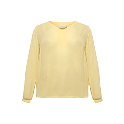 Abbildung von Kaffe Curve Damen Plus Size Damenbluse, Lange Ärmel, V Neck, Regular Fit Rounded Hem Bluse, Banana Pale, 48 DE/Groß
