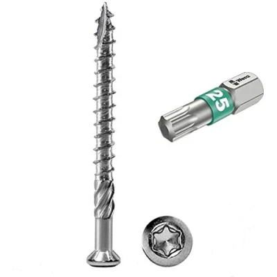 Abbildung von Terrassenschrauben 5 x 60 T INOX 200 Stück Edelstahl gehärtet C1, Torx 25, inkl. Bit