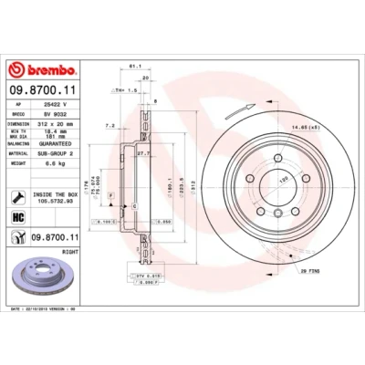 Abbildung von BREMBO COATED DISC LINE 09.8700.11 Bremsscheibe 312 20 5 innenbelüftet beschichtet hochgekohlt mit Schrauben BMW: 3 Coupe, Limousine, Cabrio