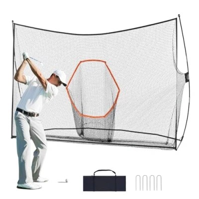 Abbildung von VEVOR Golf Übungsnetz, riesiges 3,2 x 2,1 m großes Golfnetz, persönliche Driving Range für den Innen und Außenbereich, tragbares Hilfsnetz zu Hause mit Zielscheibe/Fiberglasrahmen/Tragetasch