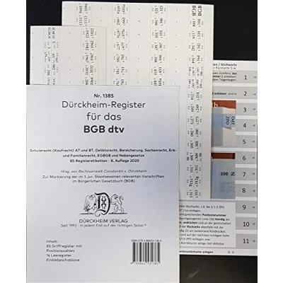 Abbildung von DürckheimRegister BGB im dtv: 85 Etiketten Für dein (AT, Schuldrecht, Deliktsrecht, Bereicherung, Sachenrecht, Erb und Familienrecht): ... Familienrecht)