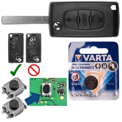 Abbildung von Repair Reparatur Satz Autoschlüssel Funk Fernbedienung Austausch Gehäuse kompatibel mit 3 Tasten + VA2 Rohling Batterie für Peugeot 407