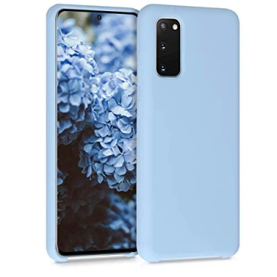 Abbildung von kwmobile Hülle kompatibel mit Samsung Galaxy S20 Silikon Handy Case Handyhülle weiche Oberfläche kabelloses Laden Hellblau matt