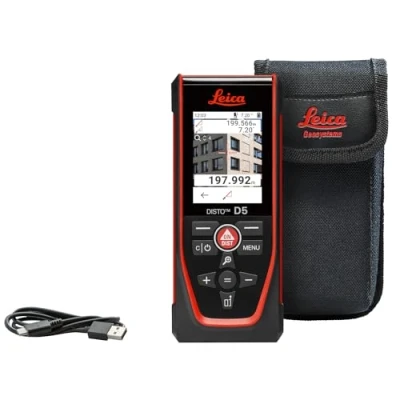 Abbildung von Leica DISTO D5 professioneller Laser Entfernungsmesser mit Bluetooth (App Nutzung), Zielsucher (Innen und Außenbereich) Neigungssensor für Höhentracking, Profil Winkelmessung