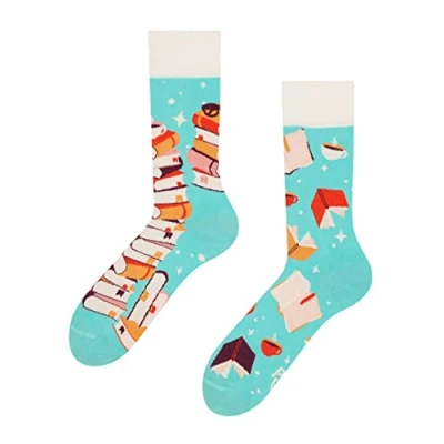 Abbildung von Dedoles Socken Unisex Damen Herren &amp; Kinder Baumwolle viele lustige Designs 1 Paar Geschenk links rechts verschieden, Farbe Blau, Motiv Zauberbücher, Gr. 43 46
