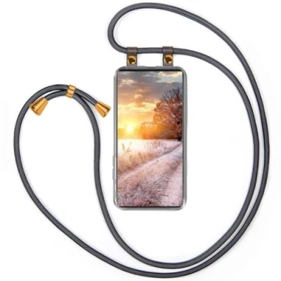 Abbildung von moex Handykette kompatibel mit Samsung Galaxy S22 Ultra Hülle Band Längenverstellbar, Handyhülle zum Umhängen, Silikon Case Transparent Kordel Schnur abnehmbar in Anthrazit