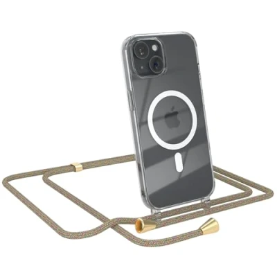 Abbildung von EAZY CASE Handykette kompatibel mit iPhone 15 Kette zum Umhängen Stoßfest Handyhülle für Silikon Hülle Band Handytasche Transparent als Fallschutz in Rainbow