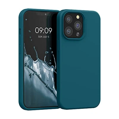 Abbildung von kwmobile Hülle kompatibel mit Apple iPhone 13 Pro Silikon Handy Case Handyhülle weiche Oberfläche kabelloses Laden Petrol matt