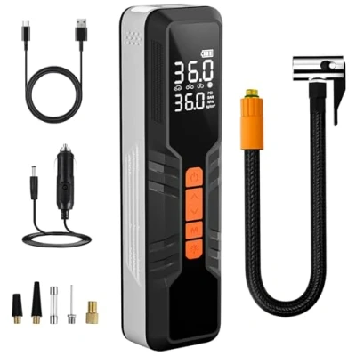 Abbildung von Gaethra 10000mAh Elektrische Luftpumpe, 150PSI Akku Luftpumpe Auto mit LCD Display, 4 Modi, Mini Kompressor Powerbank, Fahrradpumpe Elektrisch, für Auto, Fahrrad, Motorrad &amp; Bälle