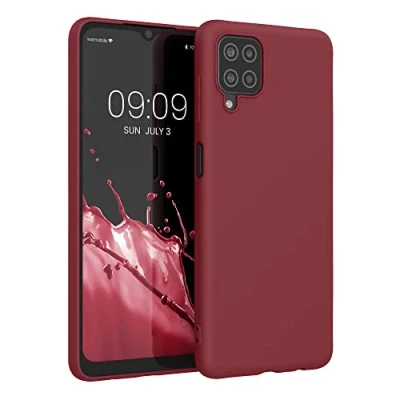Abbildung von kwmobile Hülle kompatibel mit Samsung Galaxy A12 weiches TPU Silikon Case Cover geeignet für kabelloses Laden Rhabarber Rot