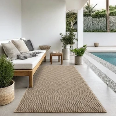 Abbildung von the carpet Kansas robuster In und Outdoor Teppich im natürlichen Jute Look, wetterfest, geeignet für Terrasse Garten, Raute, ca. 80 x 250 cm