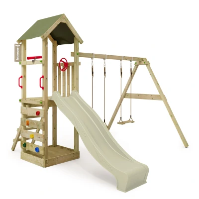 Abbildung von FATMOOSE Spielturm KiwiKey Abenteuerlicher Kletterturm mit Doppelschaukel, 10 jährige Garantie*, Integrierter Sandkasten
