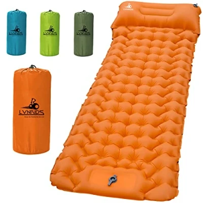 Abbildung von LVNRIDS Isomatte Selbstaufblasend Ultraleicht, Luftmatratze Camping Selbstaufblasbare Aufblasbare Matratze 3.9 inch Dicke mit Fußpresse Pumpe und Kissen für Reise Outdoor Wandern Strand Orange