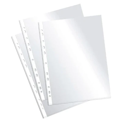 Abbildung von Plus Office Prospekthüllen aus 100% recycelbarem Polypropylen, Dokumentenhüllen mit großer Öffnung, verstärkter Rücken, 250 Stück (transparent Glas, Folio 60 Mikron)
