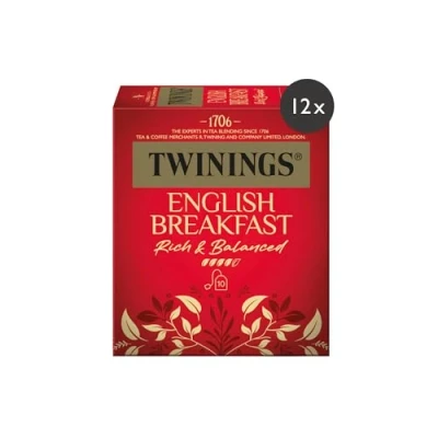 Abbildung von Twinings ENGLISH BREAKFAST Schwarzer Tee im Teebeutel kräftiger Schwarztee aus hochwertigen Teeblättern, gepflückt in Sri Lankas &amp; Indiens besten Teegärten, 12er Pack (je 10 Beutel)