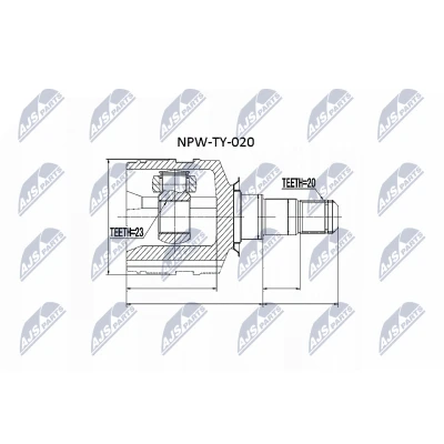 Abbildung von NTY NPW TY 020 Gelenksatz Vorderachse rechts, getriebeseitig, TOYOTA: RAV4 III SUV, Avensis II Kombi, Camry VI Limousine
