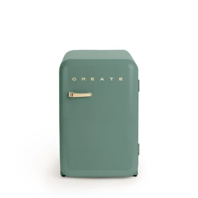 Abbildung von CREATE / RETRO FRIDGE 83.5 ROSE GOLD/Kühlschrank in Salbeigrün, Griff Rosa Gold 98W, niedriger Verbrauch, 2 Ablagen, Temperaturregler, Flaschenhalter, 56x54x84cm
