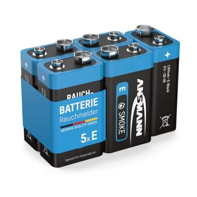 Abbildung von 5 ANSMANN Lithium longlife Rauchmelder 9V Block Batterien Premium Qualität für höhere Leistung, Batterie ideal Feuermelder, Bewegungsmelder, Alarmanlagen &amp; Kohlenmonoxid Warnmelder