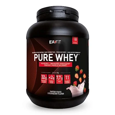Abbildung von EAFIT Whey Protein Pulver Erdbeere 750g Premium Molkenproteine für Muskelaufbau Isolate Eiweißpulver Proteinpräparate made in France