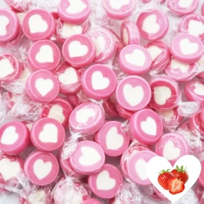 Abbildung von EinsSein 0,5kg Herzbonbons rosa weiss einzeln verpackt 500g handgemachte Rocks Bonbons Gastgeschenke Hochzeit Taufe Valentinstag Muttertag Kommunion essbare Tischdeko Großpackung Süßigkeiten