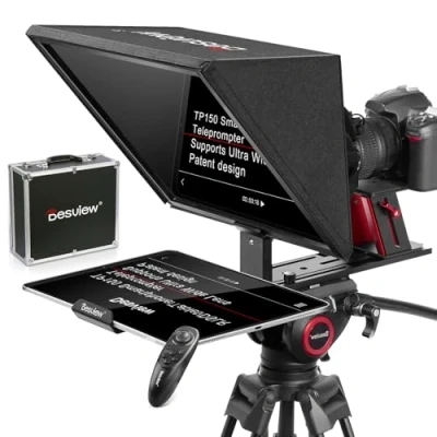 Abbildung von Desview TP150 Teleprompter, 15 Zoll Teleprompters aus Aluminiumlegierung mit Fernbedienung und App Kompatibel Smartphone iPad iOS/Android Tablet DSLR Kamera für Videoaufnahme Live Streaming