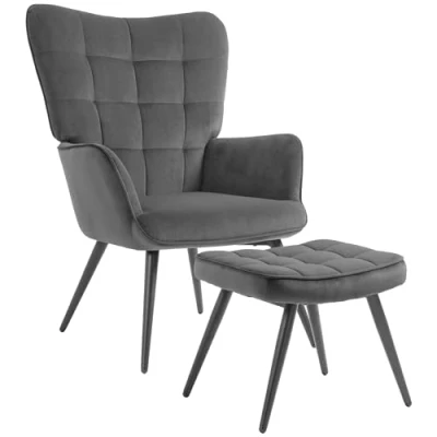 Abbildung von HOMCOM Relaxsessel Einzelsessel, Loungesessel, Polstersessel mit Samtoptik (Esszimmerstuhl, 2 St., Fernsehsessel), bis 120kg, für Wohnzimmer, Dunkelgrau