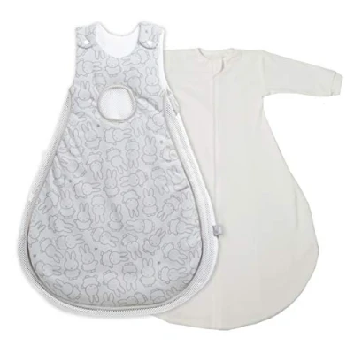 Abbildung von roba Babyschlafsack 62/68 cm Air PLUS miffy + Strampelsack mit Ärmeln safe asleep Schlafsack ganzjährig für Neugeborene Grau Hasen Motiv