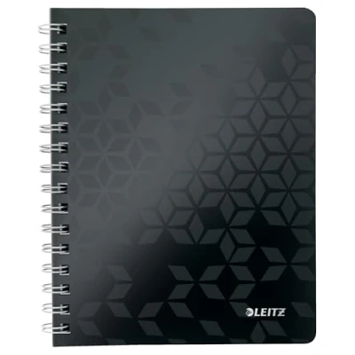 Abbildung von Leitz WOW Collegeblock in A5 Format, 80 Blatt, Liniert, Elfenbeinfarbiges Papier (80 g/m2), Spiralbindung, Schwarz, WOW, 46390095