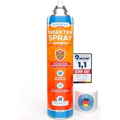 Abbildung von Patronus Insektenspray Universal für Wohnung mit Sofortschutz 750 ml zur Abwehr von zahlreichen Insekten Hochwirksames Ungeziefer Spray dezentem Zitrusduft, hergestellt in Deutschland