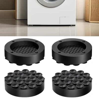 Abbildung von Schwingungsdämpfer Waschmaschine, 4 Stück Waschmaschine Unterlage Universal Anti Vibrationsdämpfer Gummi Antivibrationsmatte Waschmaschinen Dämpfer Antirutschmatte Füße für Kühlschrank (Schwarz)