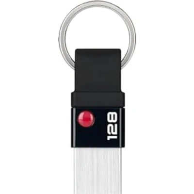 Abbildung von EMTEC USB Stick 3.2 Nano Ring T100 Kapazität 128 GB, GB Universelle Kompatibilität 3.0 ECMMD128GT103 Schlüsselring ultradünn, ohne Kappe, schwarz / silber